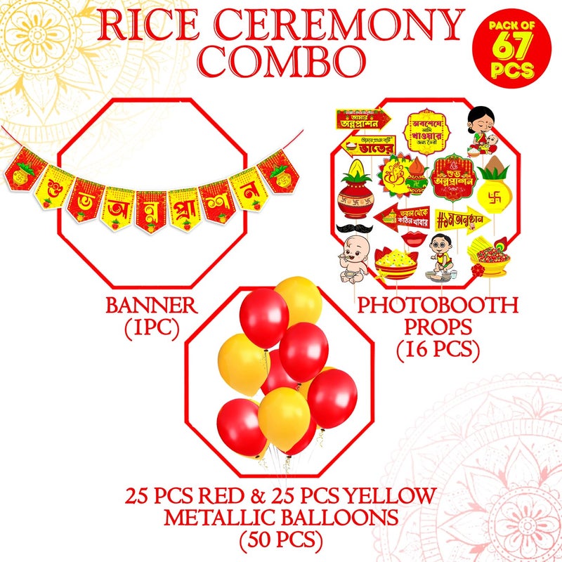 Zyozique RICE CEREMONY Decorations Combo / Mukhe Bhaat Decorations Items / Baby Rice Ceremony Decorations / Annaprashan Paper Banner, Photo Booth ( Pack Of 67) - Image 2