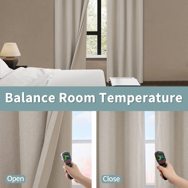 BGment Linen Color Blackout Curtains 54 Inch Length for Bedroom 2 Panels Set  Linen Textured Thermal Insulation Soundproof Window Curtain Drapes with Grommet  42 Inch Wide Each Panel - Image 4