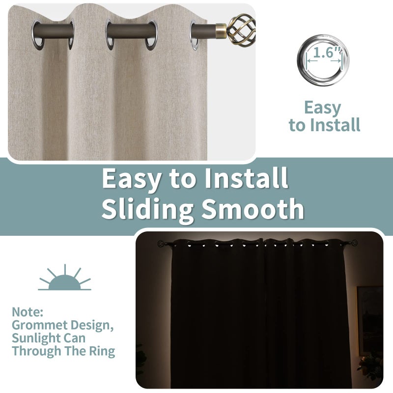 BGment Linen Color Blackout Curtains 54 Inch Length for Bedroom 2 Panels Set  Linen Textured Thermal Insulation Soundproof Window Curtain Drapes with Grommet  42 Inch Wide Each Panel - Image 5