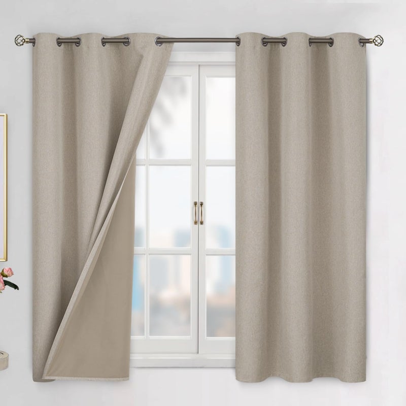 BGment Linen Color Blackout Curtains 54 Inch Length for Bedroom 2 Panels Set  Linen Textured Thermal Insulation Soundproof Window Curtain Drapes with Grommet  42 Inch Wide Each Panel - Image 1