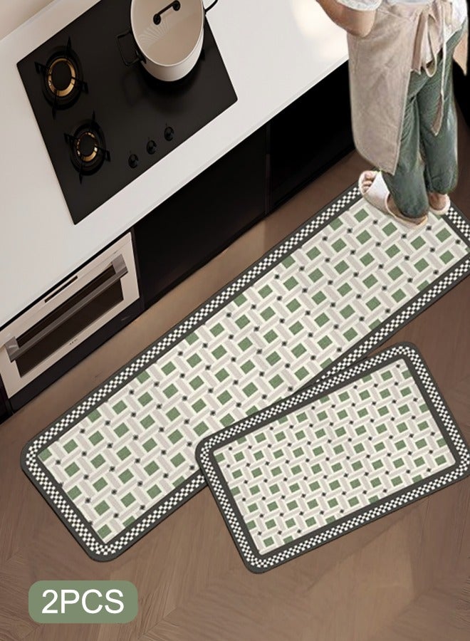 Kitchen Rug Floor Mat 2pcs Set Diatom Mud Non-Slip Kitchen Carpet Waterproof Oil Resistant And Anti-Fatigue Rubber Standing Mat For Kitchen Floor Office Sink Laundry (40*60+40*120cm)  - Image 1