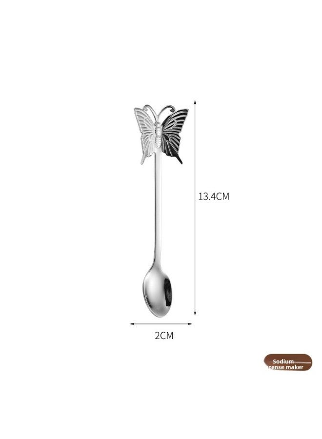 304 Stainless Steel Coffee Mixing Spoon Hand Gift Creative Small Spoon Watermelon Fork Spoon Ice Cream Spoon Gift Spoon-Color:Gold-Specifications:Butterfly Spoon - Image 1