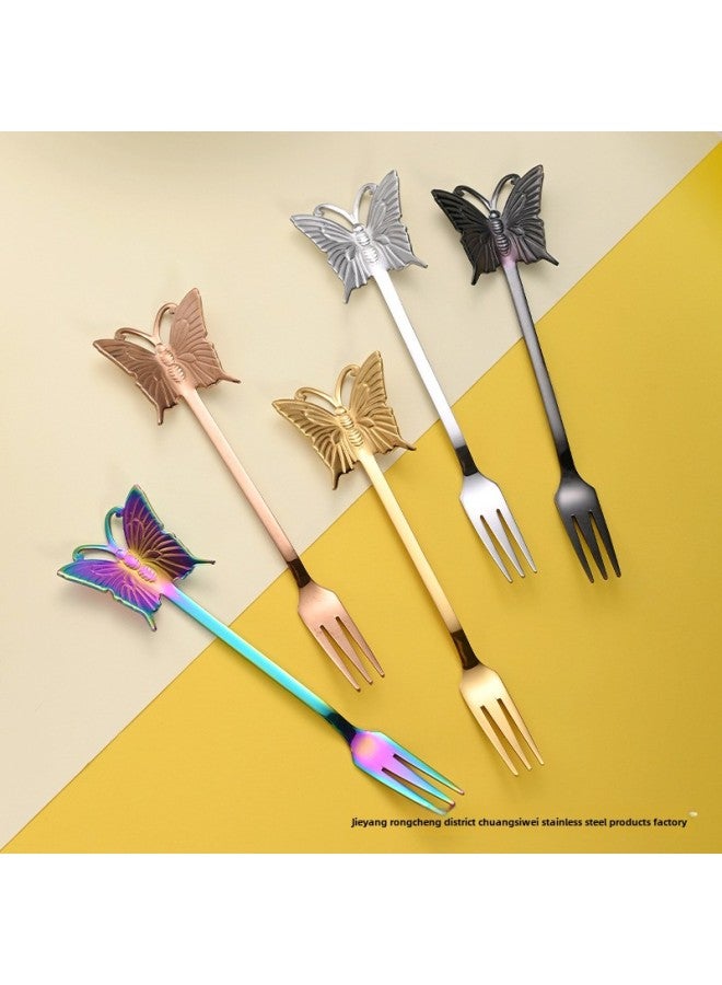 304 Stainless Steel Coffee Mixing Spoon Hand Gift Creative Small Spoon Watermelon Fork Spoon Ice Cream Spoon Gift Spoon-Color:Gold-Specifications:Butterfly Spoon - Image 3