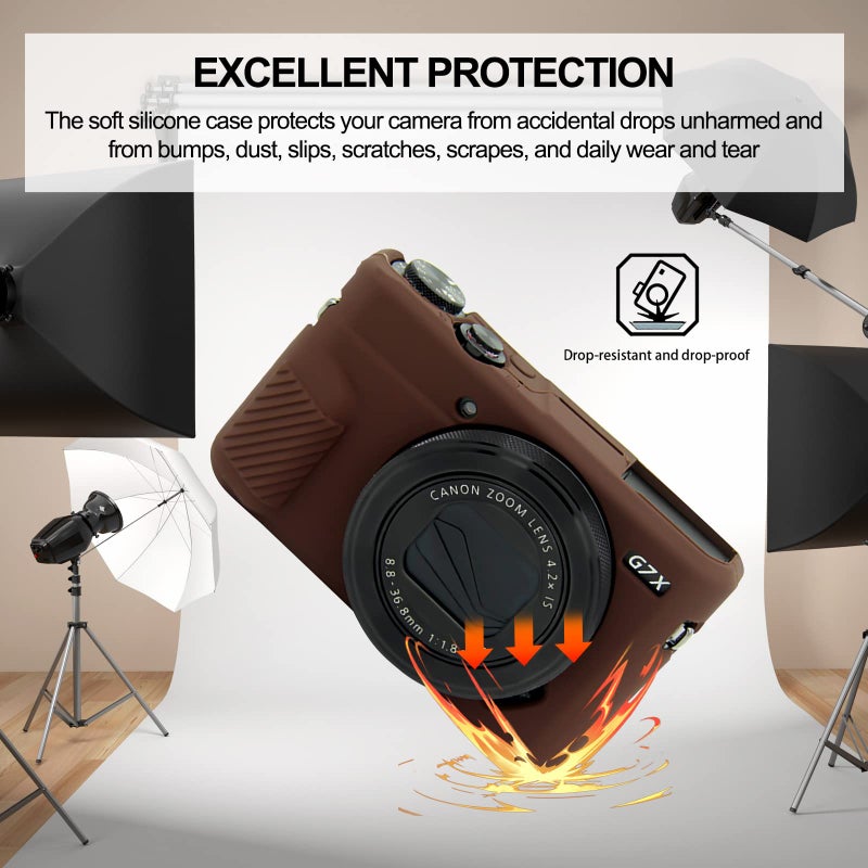 Easy Hood حافظة سهلة لكاميرا G7X Mark II من السيليكون، غطاء واقي ناعم لكاميرا كانون باور شوت G7X Mark II DSLR (بني) - Image 2