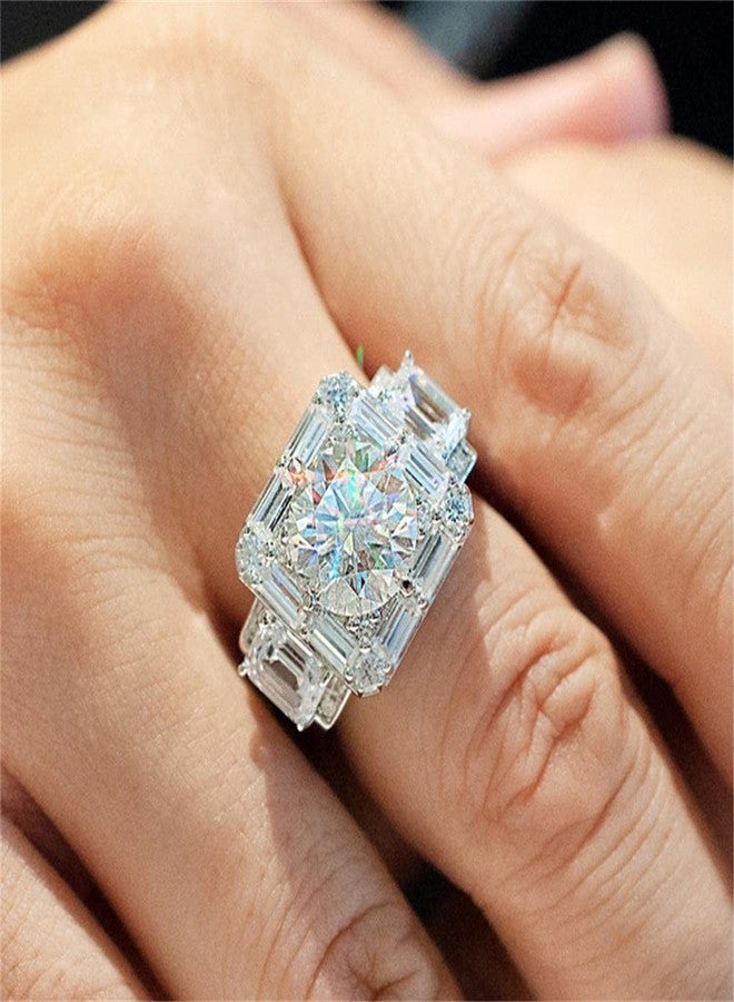 RKKOJJO 925 Sterling Silver Shiny Full Diamond Ring Cubic Zirconia Cocktail Rings CZ Diamond Multi Row Ring Eternity Engagement Wedding Band Ring for Women (US Code 10) - Image 2