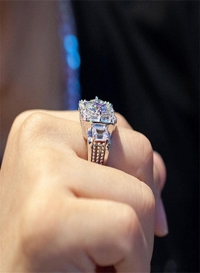 RKKOJJO 925 Sterling Silver Shiny Full Diamond Ring Cubic Zirconia Cocktail Rings CZ Diamond Multi Row Ring Eternity Engagement Wedding Band Ring for Women (US Code 10) - Image 4