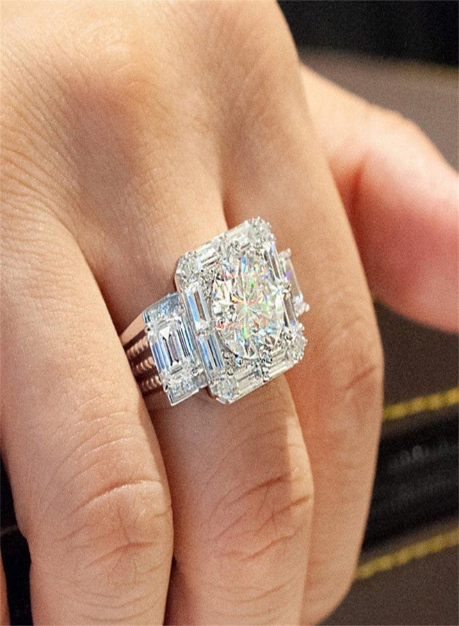 RKKOJJO 925 Sterling Silver Shiny Full Diamond Ring Cubic Zirconia Cocktail Rings CZ Diamond Multi Row Ring Eternity Engagement Wedding Band Ring for Women (US Code 10) - Image 3
