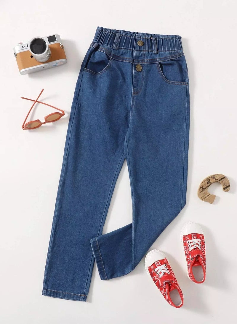 Girls Button Front Washed Jeans  - Image 1