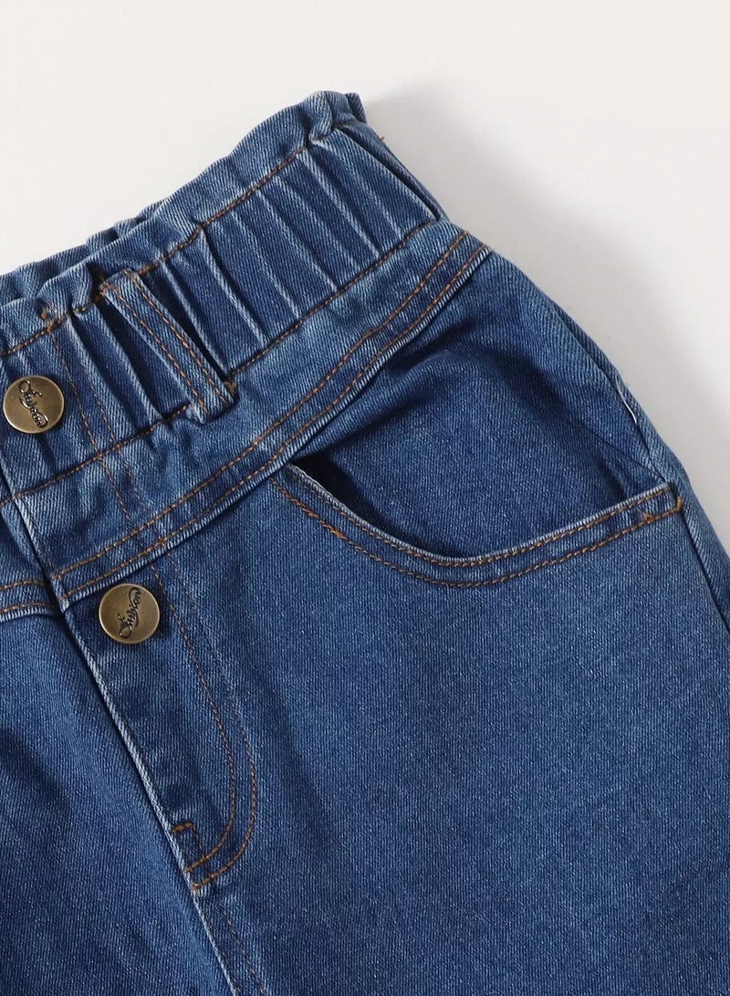 Girls Button Front Washed Jeans  - Image 4