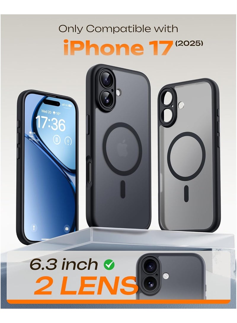 حافظة واقية مغناطيسية لجهاز iPhone 17، حلقة مغناطيسية مدمجة، متوافقة مع Magsafe، مقاومة للصدمات من الدرجة العسكرية، حافظة واقية شفافة غير لامعة غير قابلة للانزلاق، (أسود) - Image 2