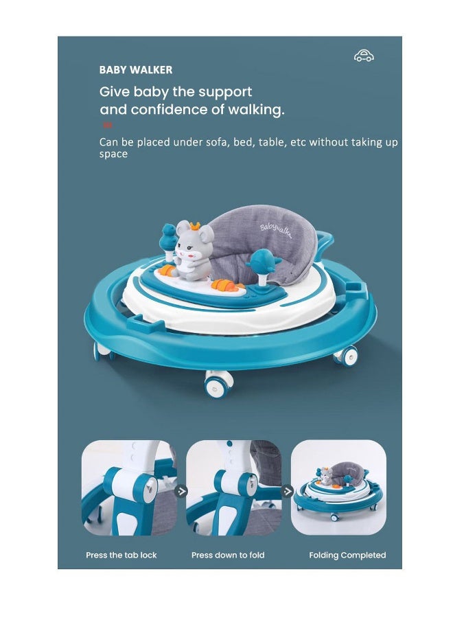 PlayNation Play Nation Multi Functional Baby Walker, Mouse Theme, with Toy Bar, Adjustable Height, Music & Lights, 6 Months+, 70 x 70.5 x 57cm - Blue - Image 4