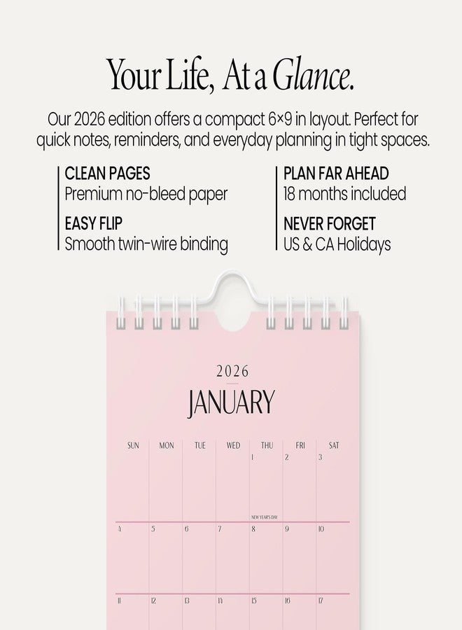 Karto Small Wall Calendar 2026 - Vertical 6x9 inch January 2026 to June 2027 - Small, Versatile, and Easy Planning with the Aesthetic Desk Monthly Calendar - All Pink - Image 2