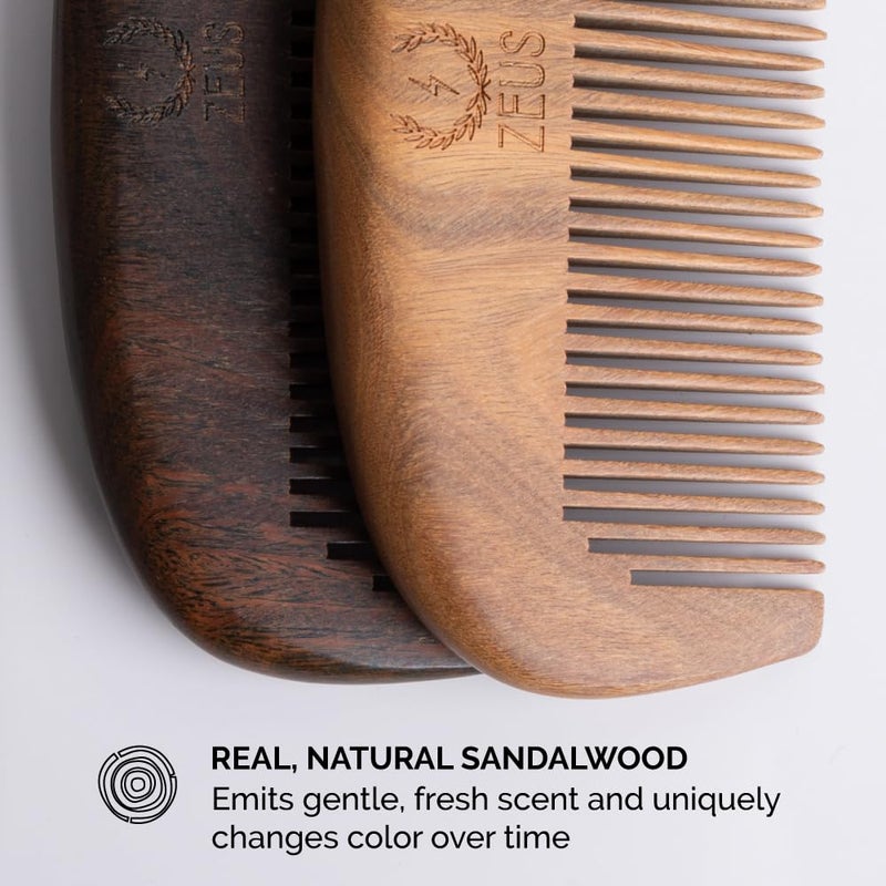 ZEUS Sandalwood Beard Comb for Men, Natural Wooden Comb with Leather Sheath, Travel-Friendly & Anti-Static Grooming Tool (S31) - Image 5