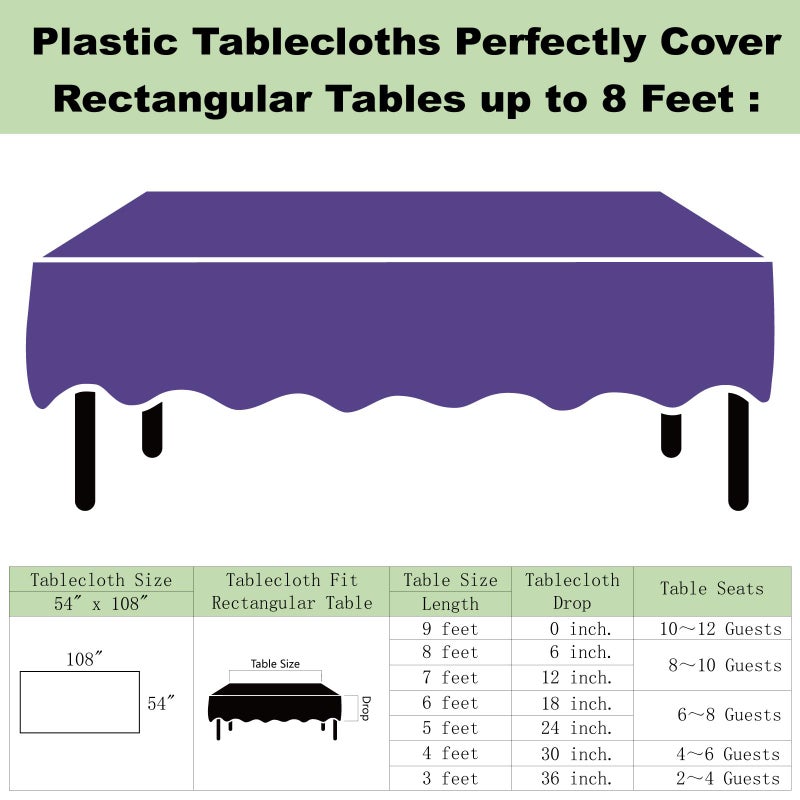 rebdng Plastic Purple Tablecloths 3 Pack Violet Disposable Table Covers 54"" x 108"" Table Cloths for Parties Mermaid Gras Parties Birthdays Weddings  Fits 6 to 8 Foot Rectangle Tables - Image 5
