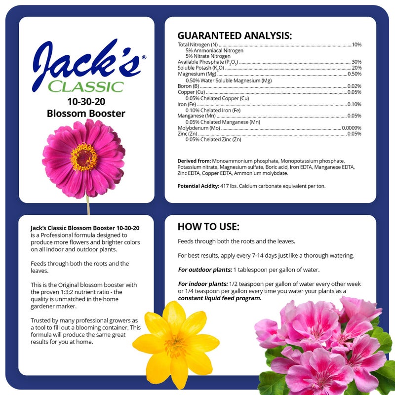 Jacks Classic Jack's Classic 10-30-20 Blossom Booster Water-Soluble Fertilizer with Micronutrients for Increasing Color and Quantity of Blooms in Flowering Plants, 1.5lbs - Image 2