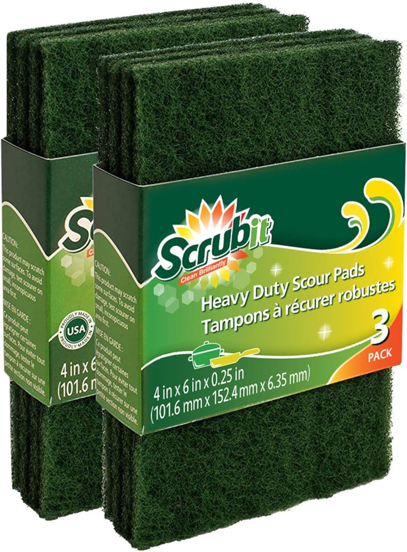 SCRUBIT Scouring Pads - Heavy Duty Household Cleaning Scrubber with Non-Scratch Anti-Grease Technology - Reusable Scrubbing Pads – Green, 6 Pack - Image 1
