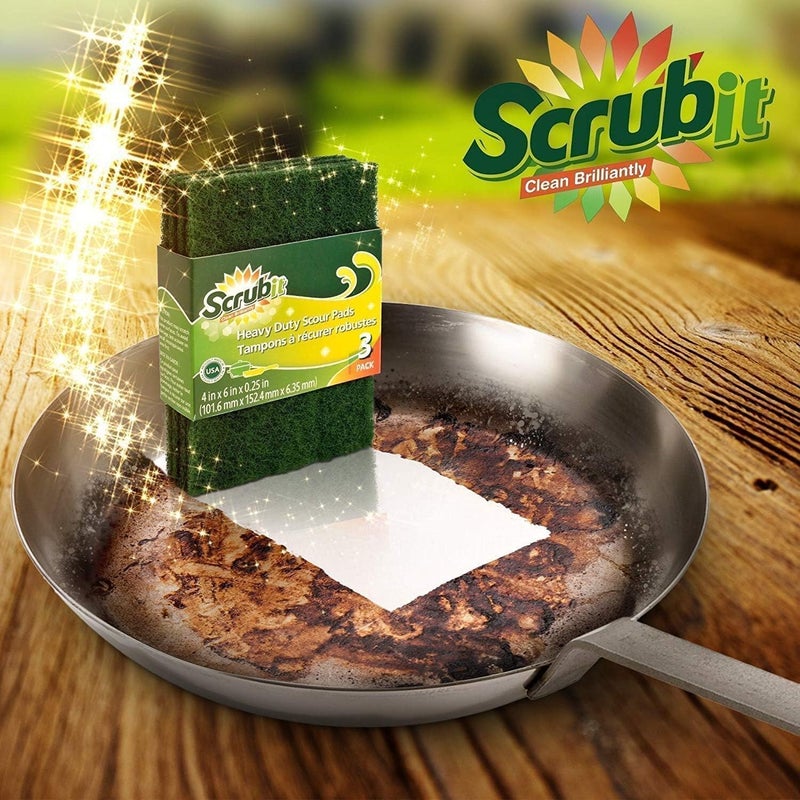 SCRUBIT Scouring Pads - Heavy Duty Household Cleaning Scrubber with Non-Scratch Anti-Grease Technology - Reusable Scrubbing Pads – Green, 6 Pack - Image 5