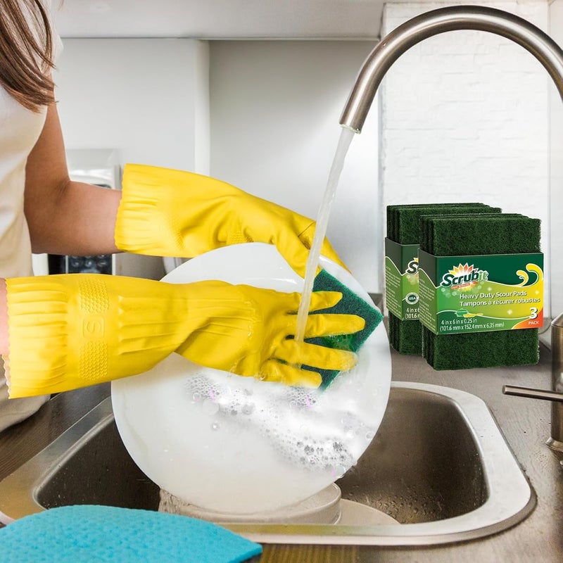 SCRUBIT Scouring Pads - Heavy Duty Household Cleaning Scrubber with Non-Scratch Anti-Grease Technology - Reusable Scrubbing Pads – Green, 6 Pack - Image 3