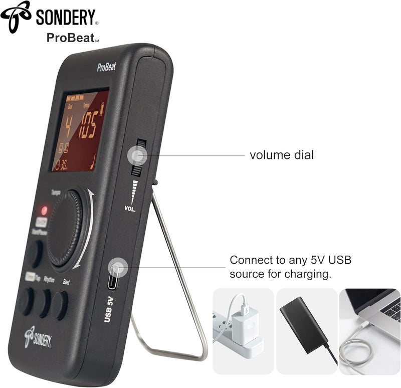 Sondery مترونوم رقمي من سونديري قابل للشحن مع عد صوتي إنجليزي ووظيفة مؤقت للبيانو والجيتار والطبل وجميع الآلات - Image 4