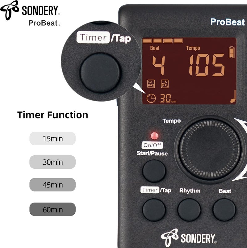 Sondery مترونوم رقمي من سونديري قابل للشحن مع عد صوتي إنجليزي ووظيفة مؤقت للبيانو والجيتار والطبل وجميع الآلات - Image 5