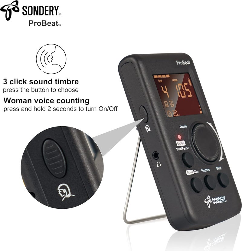 Sondery مترونوم رقمي من سونديري قابل للشحن مع عد صوتي إنجليزي ووظيفة مؤقت للبيانو والجيتار والطبل وجميع الآلات - Image 3