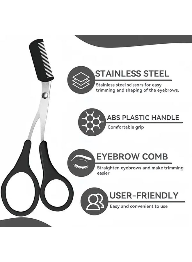 Black Stainless Steel Precision Eyebrow Trimmer Scissors with Comb Anti Slip Grip for Men Women Facial Hair Trimming - Image 2