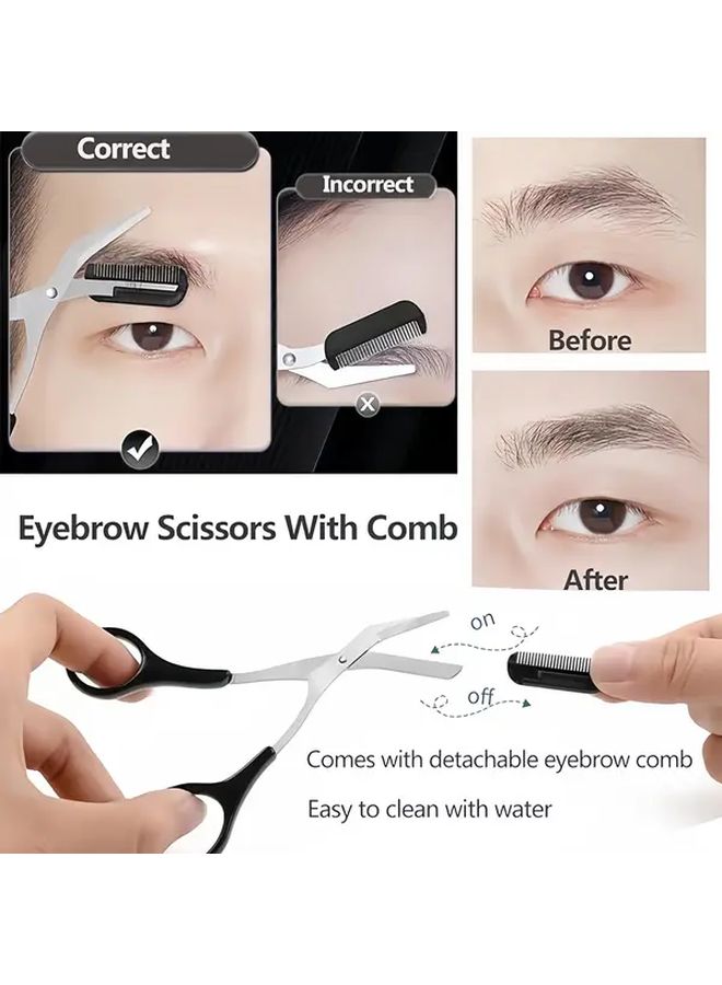 Black Stainless Steel Precision Eyebrow Trimmer Scissors with Comb Anti Slip Grip for Men Women Facial Hair Trimming - Image 3