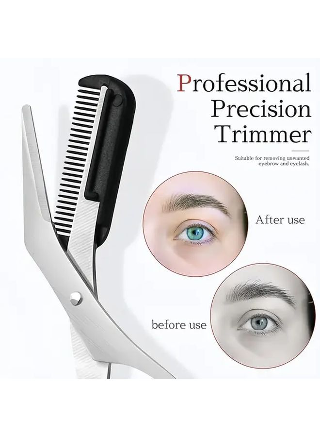 Black Stainless Steel Precision Eyebrow Trimmer Scissors with Comb Anti Slip Grip for Men Women Facial Hair Trimming - Image 1