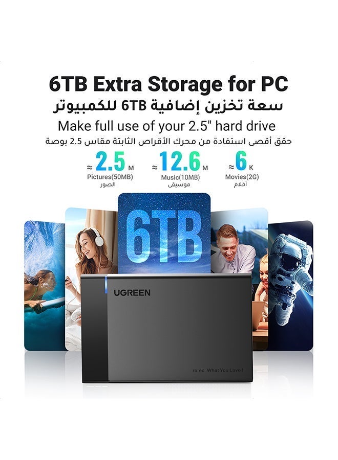 Ugreen Hard Drive Enclosure Adapter USB 3.0 to SATA External Hard Disk Case for 2.5 Inch 9.5mm 7mm Sandisk WD Seagate Toshiba Samsung SATA III HDD SSD 6TB PS5 PS4 Black - Image 4