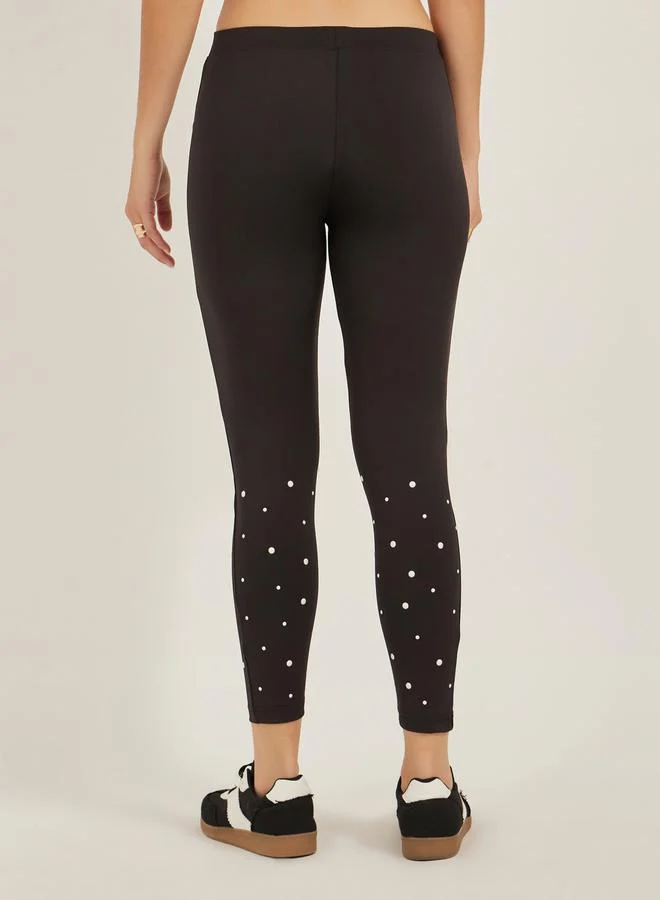 Styli Studded Hem Skinny Fit Ankle Length Leggings