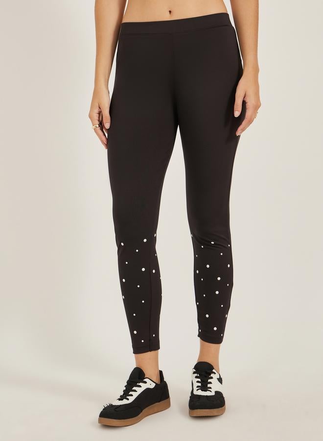 Styli Studded Hem Skinny Fit Ankle Length Leggings  - Image 2