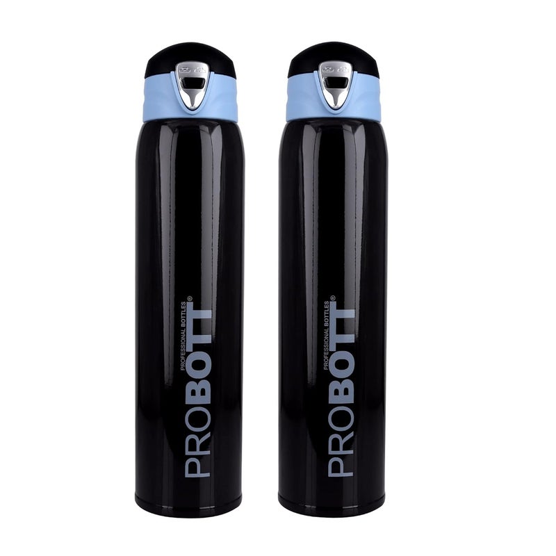 PROBOTT Thermosteel Vacuum Flask Hot & Cold Sports Bottle Each 750ml -Black (Pack of 2) - Image 1