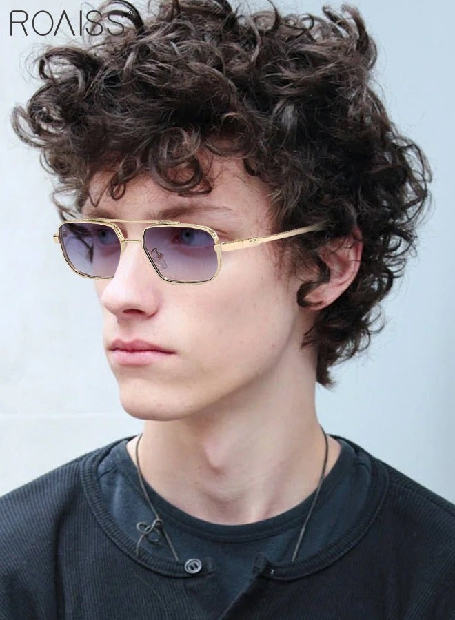 رويس نظارات شمسية سداسية الشكل للرجال، نظارات شمسية للرجال واقية من الأشعة فوق البنفسجية 400 مع إطار معدني، نظارات شمسية عصرية مضادة للتوهج للرجال للقيادة والصيد والسفر، ذهبي، 55 ملم - Image 2