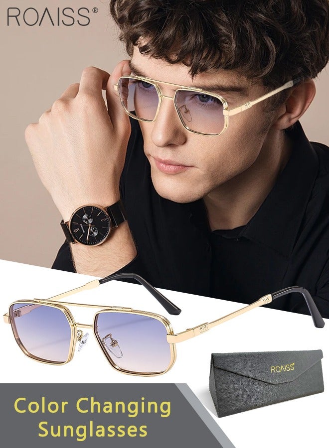 رويس نظارات شمسية سداسية الشكل للرجال، نظارات شمسية للرجال واقية من الأشعة فوق البنفسجية 400 مع إطار معدني، نظارات شمسية عصرية مضادة للتوهج للرجال للقيادة والصيد والسفر، ذهبي، 55 ملم - Image 1