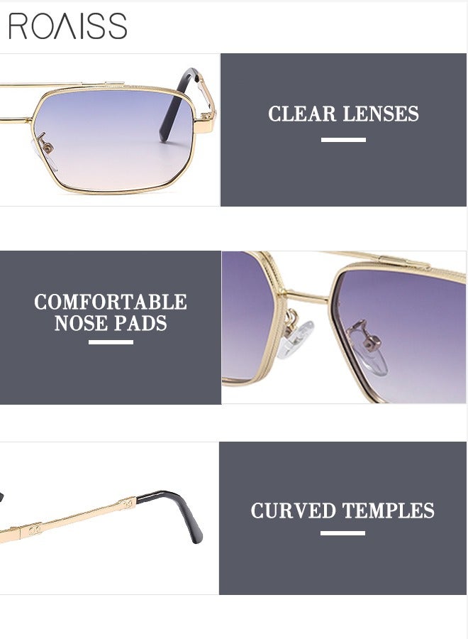 رويس نظارات شمسية سداسية الشكل للرجال، نظارات شمسية للرجال واقية من الأشعة فوق البنفسجية 400 مع إطار معدني، نظارات شمسية عصرية مضادة للتوهج للرجال للقيادة والصيد والسفر، ذهبي، 55 ملم - Image 4