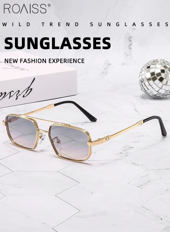 رويس نظارات شمسية سداسية الشكل للرجال، نظارات شمسية للرجال واقية من الأشعة فوق البنفسجية 400 مع إطار معدني، نظارات شمسية عصرية مضادة للتوهج للرجال للقيادة والصيد والسفر، ذهبي، 55 ملم - Image 5