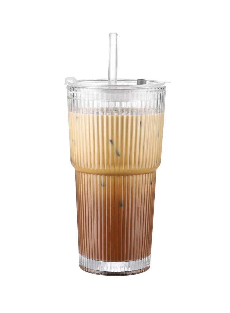 FASHION HOME كوب زجاجي مضلع سعة 20 أونصة - أكواب شرب كبيرة للقهوة المثلجة والماء والعصير - أدوات زجاجية أنيقة وعصرية للاستخدام اليومي والمناسبات الخاصة - مجموعة من 1 - Image 1