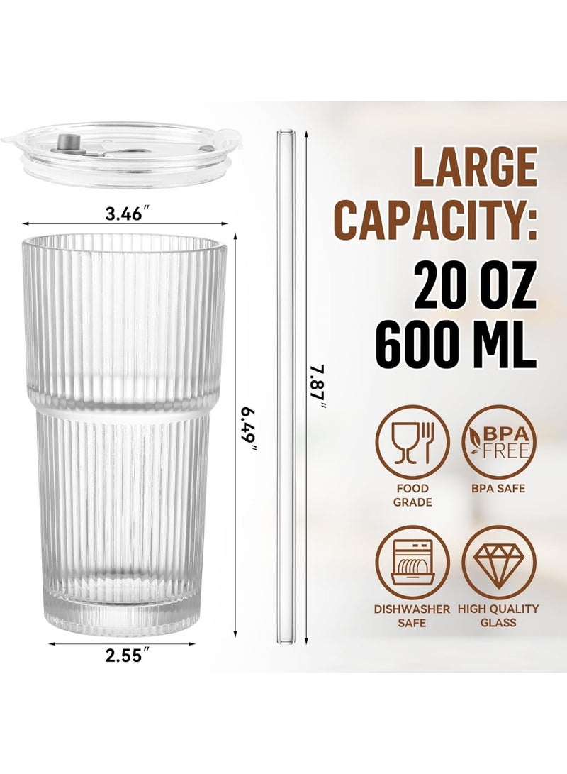 FASHION HOME كوب زجاجي مضلع سعة 20 أونصة - أكواب شرب كبيرة للقهوة المثلجة والماء والعصير - أدوات زجاجية أنيقة وعصرية للاستخدام اليومي والمناسبات الخاصة - مجموعة من 1 - Image 2