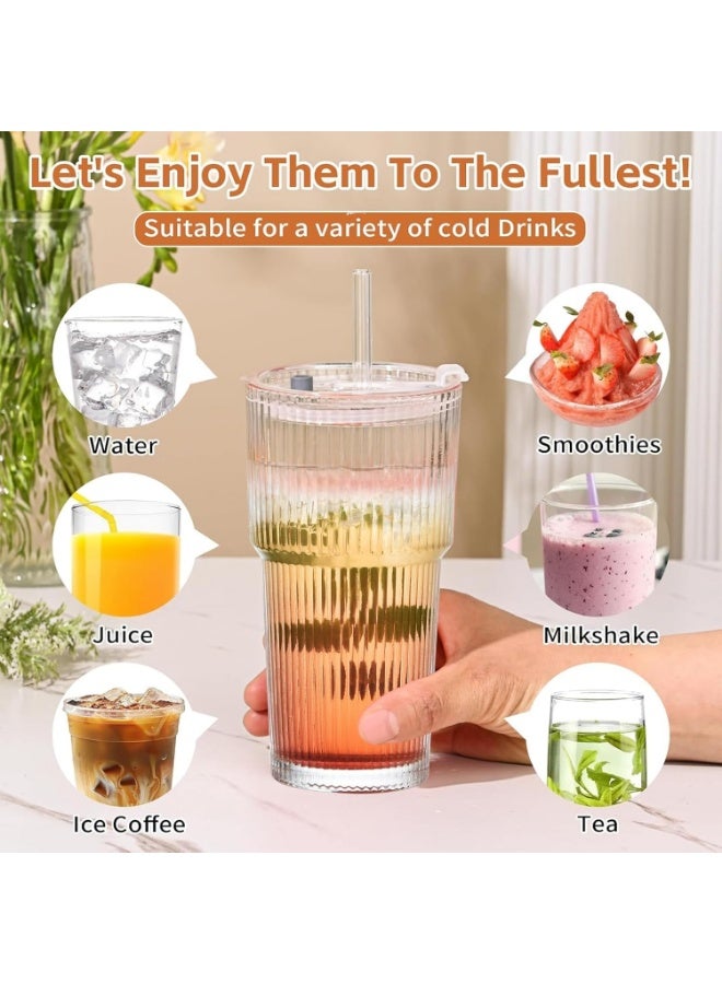 FASHION HOME كوب زجاجي مضلع سعة 20 أونصة - أكواب شرب كبيرة للقهوة المثلجة والماء والعصير - أدوات زجاجية أنيقة وعصرية للاستخدام اليومي والمناسبات الخاصة - مجموعة من 1 - Image 4