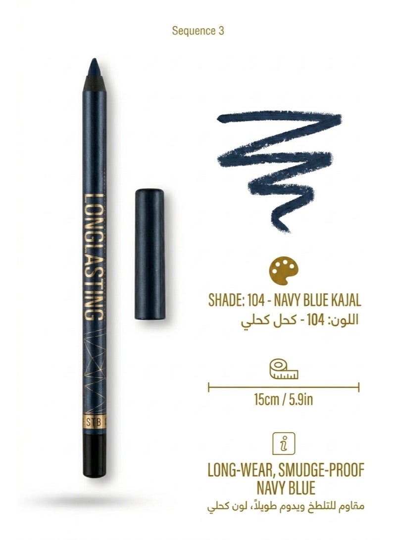 Professional Longlasting Eye Pencil - Shade 104 Navy Blue - High Pigment Kohl & Eyeliner - Waterproof - Image 3