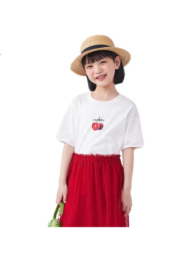 Qq Duck Children'S Clothing, Girls' Short-Sleeve T-Shirt, Summer Top, Sweatshirt, Youth Clothing, Fruit T-Shirt, White, 120 - Image 1