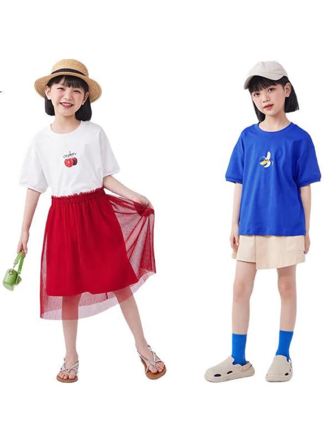 Qq Duck Children'S Clothing, Girls' Short-Sleeve T-Shirt, Summer Top, Sweatshirt, Youth Clothing, Fruit T-Shirt, White, 120 - Image 2