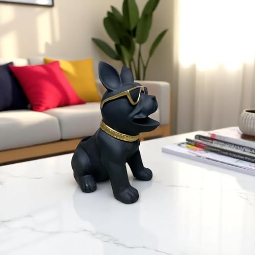 SkyKey Cool French Bulldog Tray Organizer – Decorative Resin Dog Sculpture with Gold Tray for Keys, Wallets, Remotes, Candy – Black Bulldog Desk Storage for Home and Office - Image 4