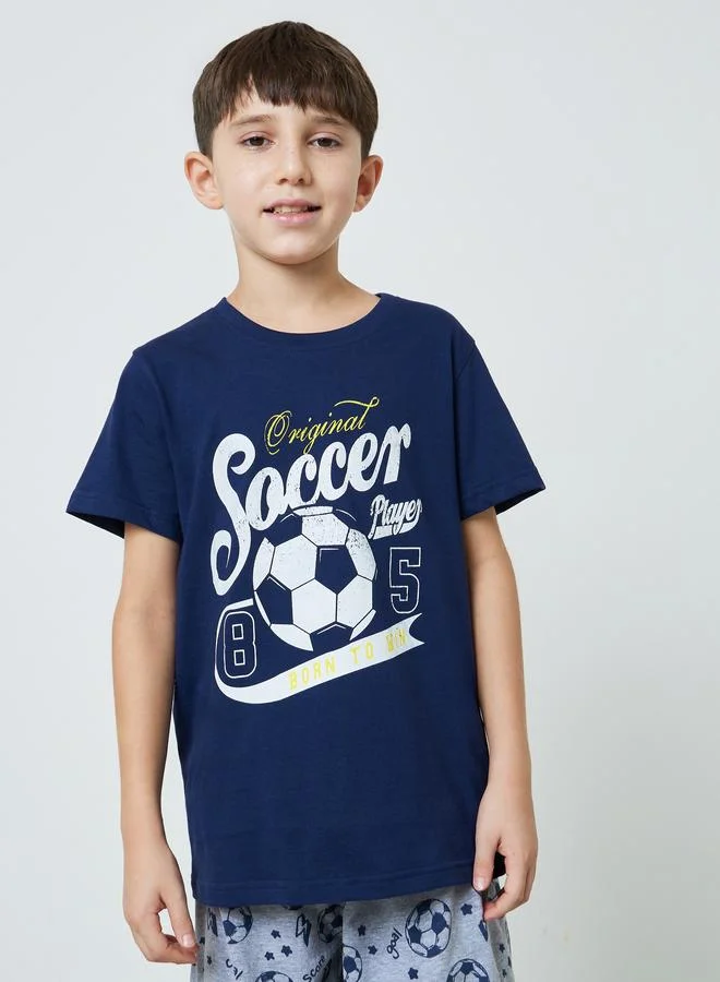 Styli Boys Cotton Soccer Print T-Shirt and Shorts Set