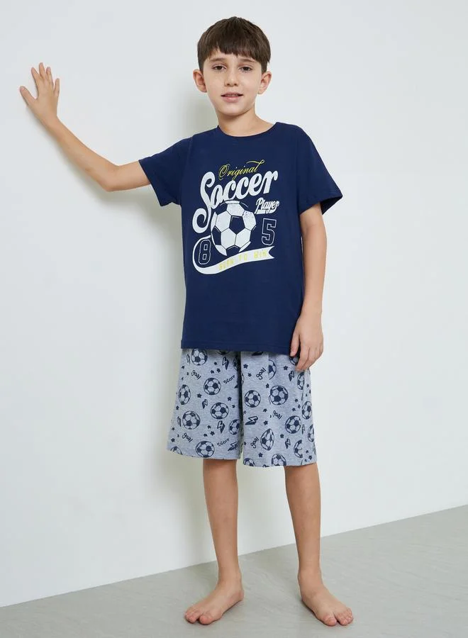 Styli Boys Cotton Soccer Print T-Shirt and Shorts Set