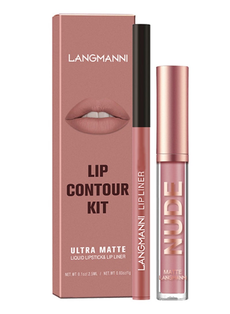LANGMANNI 01Langmanni Liquid Lipstick + Lip Liner Pens Set, Waterproof Long Wear Lip Gloss Make up Gift Set - Image 1