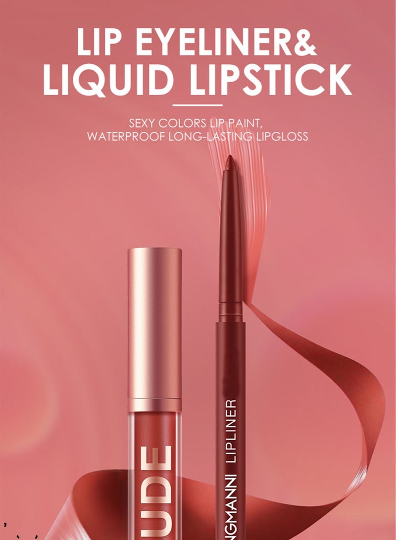 LANGMANNI 01Langmanni Liquid Lipstick + Lip Liner Pens Set, Waterproof Long Wear Lip Gloss Make up Gift Set - Image 3