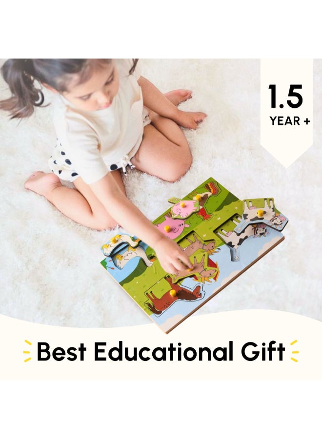 Curious Cub ألغاز خشبية مزودة بمشابك للأطفال من عمر 1.5 سنة فما فوق - لعبة ألغاز بموضوع الحيوانات الزراعية تتكون من 6 قطع - ألعاب تفاعلية للأطفال مصممة لتحسين القبضة الدقيقة والمهارات الحركية - هدايا تعليمية - Image 5