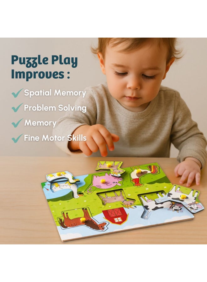 Curious Cub ألغاز خشبية مزودة بمشابك للأطفال من عمر 1.5 سنة فما فوق - لعبة ألغاز بموضوع الحيوانات الزراعية تتكون من 6 قطع - ألعاب تفاعلية للأطفال مصممة لتحسين القبضة الدقيقة والمهارات الحركية - هدايا تعليمية - Image 4