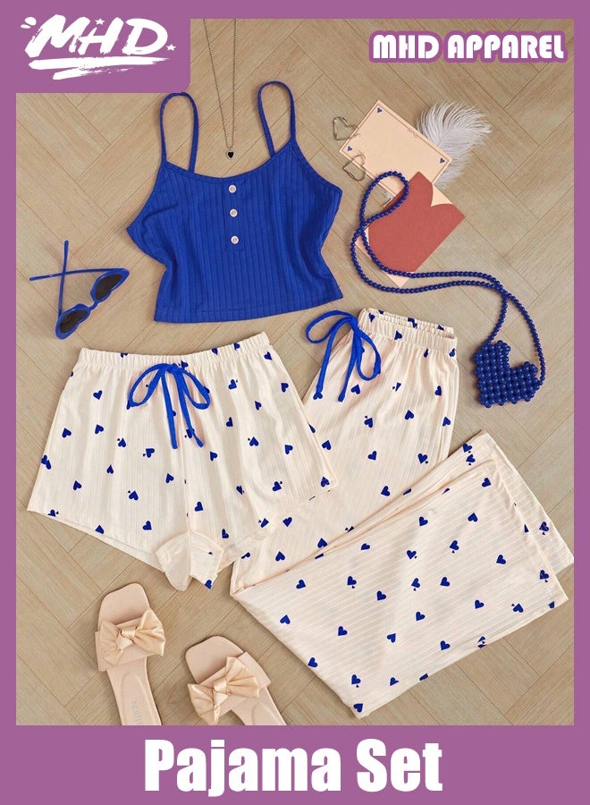 أم أتش دي طقم نسائي مكون من شورت وبنطلون طويل كاجوال بطبعة قلب مضلعة على الطراز الأوروبي - Image 1